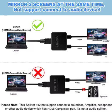 Interruptor divisor 1x2 compatible con HDMI 4K, amplificador distribuidor de vídeo 1 en 2 salidas, pantalla Dual para ca - 4/4