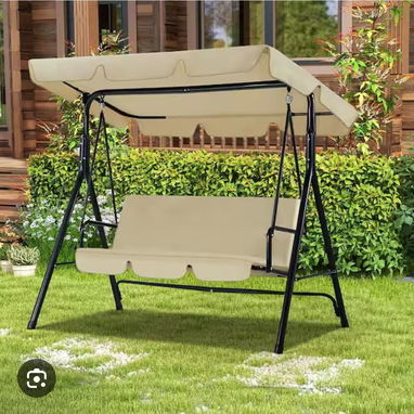 Columpio de Jardín de 3 Plazas, Balancín de Exterior con Toldo Ajustable 170 usd verde crema y blanco - Img 124955461