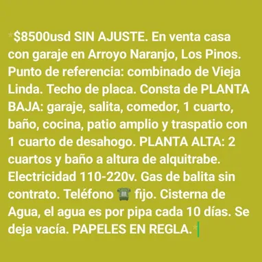 *$8500usd SIN AJUSTE. En venta casa con garaje en Arroyo Naranjo, Los Pinos. Punto de referencia: Combinado de Vieja Lin - Img 122988441