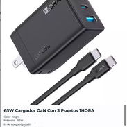 Cargador 65w GaN Con 3 Puertos 1HORA nuevo en caja somos tienda fisica vedado. 54741004 - Img 50862243