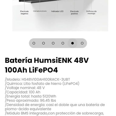 Batería HumsiENK 48V 100Ah LiFePO4.Módulo BMS integrado,con protección de sobrecarga, descarga excesiva, cortocircuito - 5/6