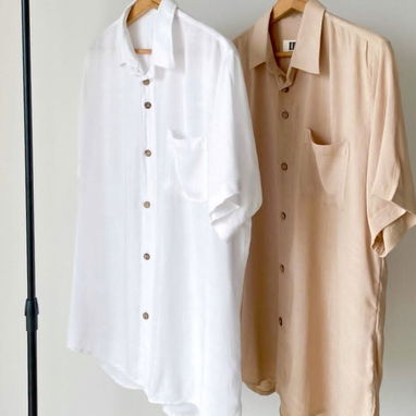 Pantalon de lino , pantalón de listas , camisas blanca de lino , ropa de lino , conjunto de lino , pantalón beige de lin - Img 94021136