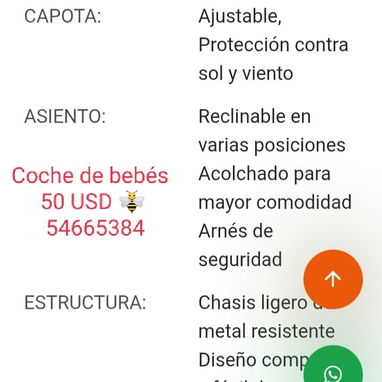 Cochecito de bebé se acuesta y tiene 3 posiciones. Cubre sol y viento. - 3/4