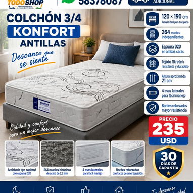 COLCHONES KONFORT PERSONALES,CAMEROS Y 3/4 NUEVOS EN CAJA!!! - 3/3