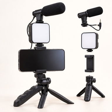 Kit para grabar videos: micrófono, luz LED, trípode y control remoto - 3/3