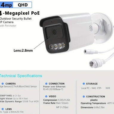 Camara IP POE 4MP Full Color, Audio, H265, lente 2.8mm 58757374 - Img 105594305