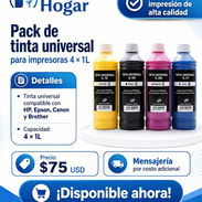 📦 *Pack de tinta universal para impresoras4×1L. Tinta universal ( HP, EPSON, CANNO - Img 56497418