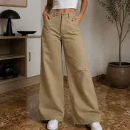 pantalones anchos de mujer, pantal贸n de mujer, pantal贸n ancho de mujer, pantal贸n beis, boyfriend, pantalones rotos - Img 55715975