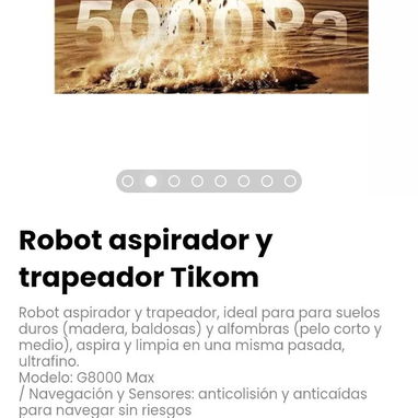 Robot aspirador y trapeador Tikom. Robot aspirador y trapeador, ideal para suelos duros aspira y limpia a la misma vez - Img 124055052