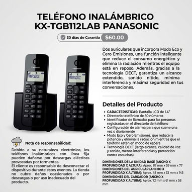 TELÉFONO INALÁMBRICO KX-TGB112LAB PANASONIC - Img 123325728