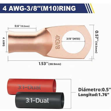 Kit de Terminales de Cobre 4 AWG 3/8 (M10) - 4/5