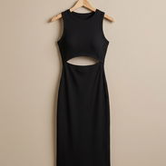 Vestido corto casual de mujer color negro, tela acanalada con abertura [Talla L] 20usd - Img 56122790