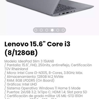 Lenovo 15.6" Core i3 (8/128GB) Modelo: IdeaPad Slim 3 15IAN8 - Img 110215707