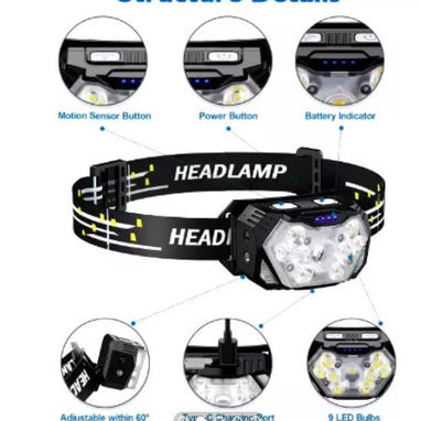 Linterna LED para cabeza (9 LED)//Multiples usos//Trabajos en lugares de escasa iluminación,oficios de precisión//Nueva - Img 82348741