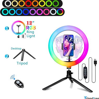 Anillo de luz RGB para selfie de 12" con trípode de escritorio de 4"y 1 soporte para teléfono - Img 121460597