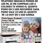 TINTA EPSON ECOTANK COLORES SELLADOS PRECIO 10 USD POMOS DE 100ML - Img 50465838