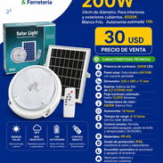 🔆 Lampara Solar 200W. 24cm de diámetro. Para interiores y exteriores cubiertos. 6500K Blanco Frío. Autónomia estimada - Img 55386541