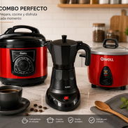 COMBO TRIPLE •Olla Reina Gwell de 5L (90 minutos) •Arrocera Gwell de 1.4L •Cafetera Eléctrica MARWA (3-6 tazas) - Img 56023063