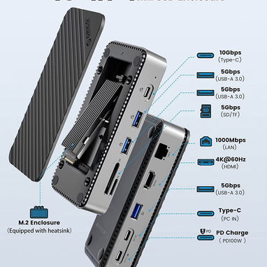 Docking Station ORICO 10 IN 1 (Estación de acoplamiento ORICO 10-EN-1 con gabinete SSD M.2) en 100 USD - Img 123332060
