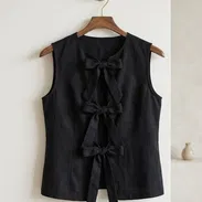 Blusa de Hilo Negra sin Mangas - Detalle Elegante de Lazos (Nueva) - Img 56206869