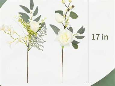 Arreglo de flores artificiales, 6 piezas de flores sintéticas en jarrón, ramos de flores de seda blanca para bodas, hoga - Img 68111064