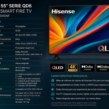 Vendo Televisor Hisense Modelo QD6 - QLED 4K 55 pulgadas - Nuevo sellado en su caja $510 - 4/4
