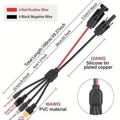 Cable Adaptador Solar 4 en 1 12 AWG 1m | XT60, DC5521, DC7909 y Anderson - Img 124350882