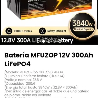Batería MFUZOP 12V 300Ah LiFePO4. Química: Litio ferro fosfato (LiFePO4) - Img 119687838