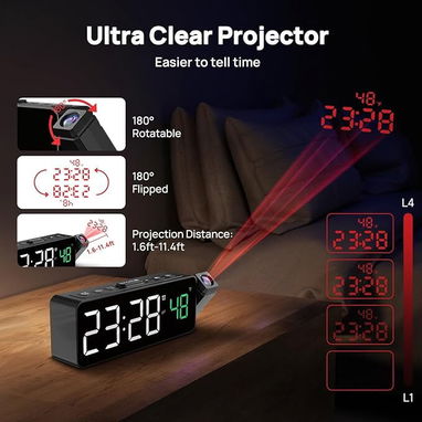 Reloj de mesa con Proyector Netzu - con la comodidad de proyectar la hora en la pared o techo - 5/6