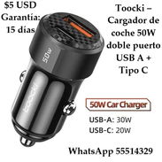 Toocki – Cargador de coche 50W doble puerto USB A + Tipo C, entrega de Factura y Propiedad. Variedad ...... - Img 53414791