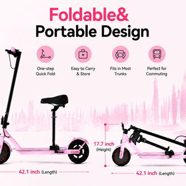 Carriola eléctrica para adultos / scooter 'Joyhis' con asiento desmontable Color: Rosa 350W Litio 36V/5.2Ah RIN 8.5' NEW - 9/9