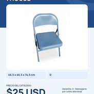 Silla plegable metálica. Tenemos sillas plásticas también. Somos mipyme, tienda física en Playa con mensajería - Img 57962826