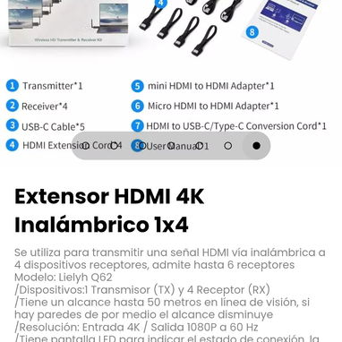 Extensor HDMI 4K Inalámbrico 1x4. Se utiliza para transmitir una señal HDMI vía inalámbrica a 4 dispositivos receptores - 7/7