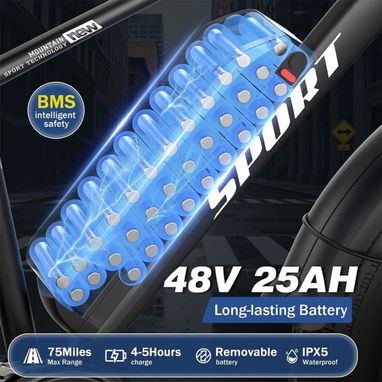 Bicicleta Eléctrica G29 1000W 2500W Peak 48V 25Ah 26 Fat Tire Negro 🔶 $1120 - 6/6
