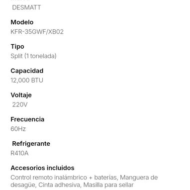 split milexus 24K 220V y split de 1 tonelada desmatt - 3/4