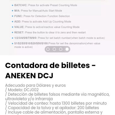 Contadora de billetes - ANEKEN DCJ Adecuado para Dólares y euros. / Modelo: DCJ002 - Img 112634604