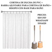 COMBO DE CORTINA DE DUCHA DE PVC + BARRA AJUSTABLE PARA CORTINA DE BAÑO + HISOPO CON BASE PARA BAÑO, ENTREGA DE FACTURA - Img 56558012