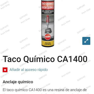 Taco químico, anclaje químico,ideal para fijar las estructuras de su panel solar,soporta hasta 1400 kg de peso - Img 116626810