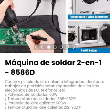 Máquina de soldar 2-en-1 - 8586D. Cautín y pistola de aire caliente integrados. - 3/4