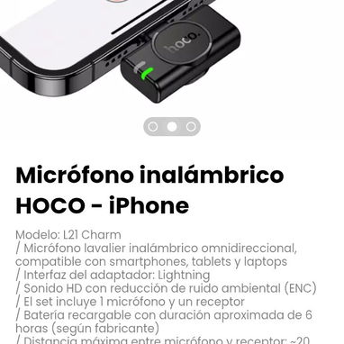 Micrófono inalámbrico HOCO - iPhone. / El set incluye 1 micrófono y un receptor - Img 115805662