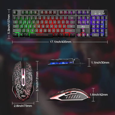 Juego de teclado y Mouse combo Gaming Rii. Semi mecanico retroiluminado rgb arcoiris - Img 113340801