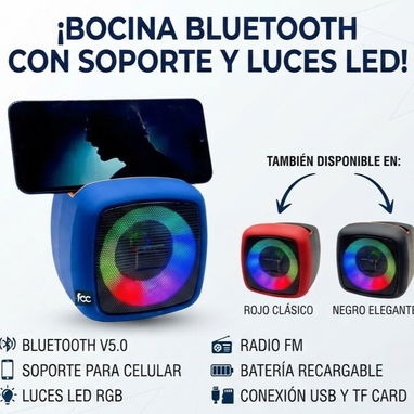 Bocina Bluetooth con luz RGB, soporte y batería de larga duración - 2/2