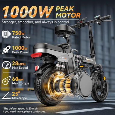 Bicicleta Eléctrica Plegable 14” 1000W 48V 15Ah hasta 28MPH con Encendido Sin Llave - Img 123097625