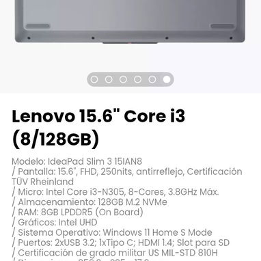 Lenovo 15.6" Core i3 (8/128GB) Modelo: IdeaPad Slim 3 15IAN8 - Img 110215709