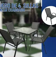 JUEGO DE MESA  y cuatro sillas de acero, para jardín o terraza: mesa de 150 cm. con tapa de cristal. Mensajería incluida - Img 50775330