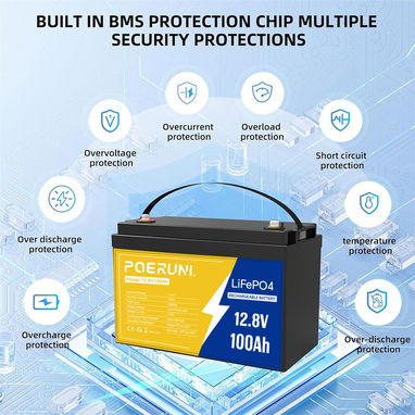 260 USD Bateria LiFePO4 POERUNI 12.8V 100Ah NUEVA en caja - 1280Wh, BMS 100A, Ciclo Profundo, Inversor y Apagones - 3/3