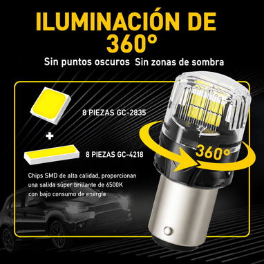 Bombillo LED AUXITO 1157 Doble Filamento P21/5W BAY15D 6500K Blanco (2 Unidades) - 3/9
