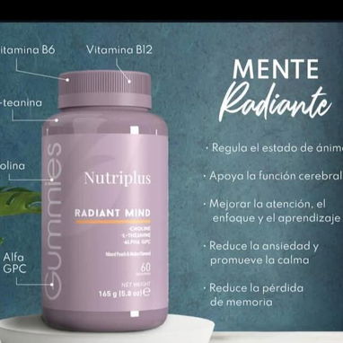 Gomitas Radiant Mind☀️Enfoque y claridad mental (Alpha GPC, Colina, L-Teanina, Vitamina B6 y B12) - 2/4
