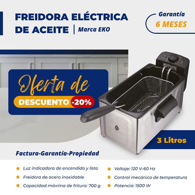 Freidora Eléctrica de Aceite 2.5 L Marca EKO Y 3.0 L NUEVAS EN CAJA!!! - Img 114046972