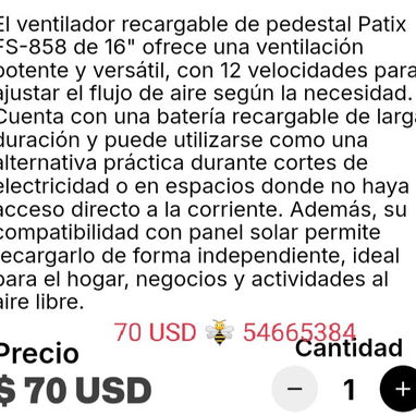 Ventilador recargable+ panel solar. 20W - 2/4